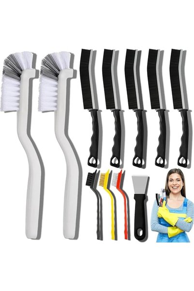 Aputue Crevice Cleaning Brush, 11 Piece Cleaning Brush Kit with Sturdy Bristl...