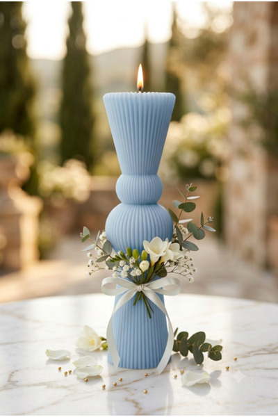 miceco Lumanare decorativa clepsidra 6,5 x 27 cm, Bleu - pentru botez, cununi...