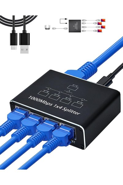 Generic مقسم إيثرنت 1 إلى 4 - مقسم شبكة مع كابل طاقة USB، محول تقسيم إنترنت R...