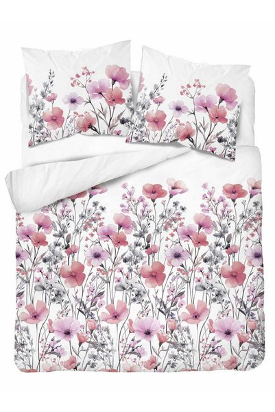 Detexpol Set lenjerie de pat, Detexpol, 5778 B, satin din bumbac, alb cu flor...