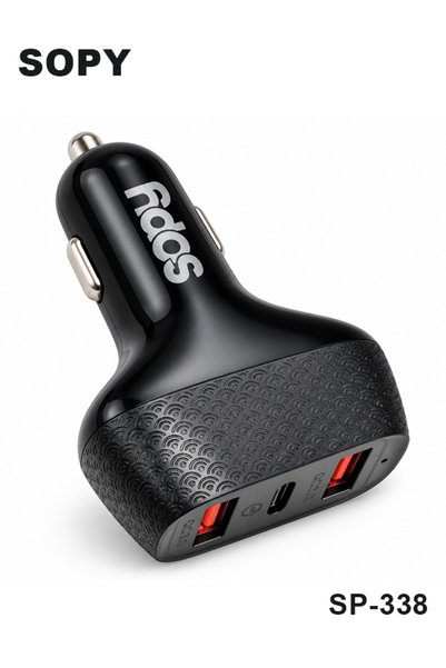 sopy شاحن سيارة سريع SP-338 بقوة 66 واط مع منفذ USB-C PD، ومنفذين USB-A بتقني...