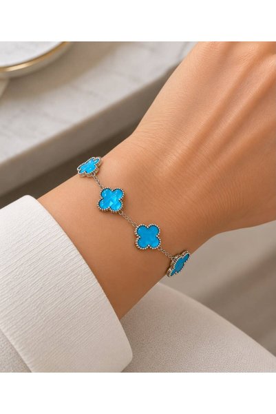 Nilsu Aksesuar Steel Bracelet with Clover Figure