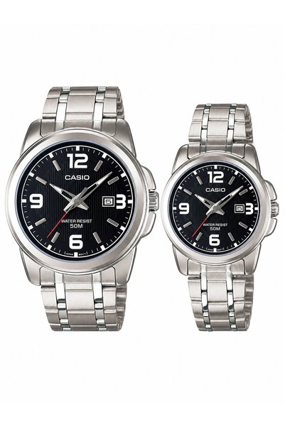 Casio MTP-1314D-1AVDF & LTP-1314D-1AVDF Siyah Kadran Gümüş Renk Çelik Kordon ...
