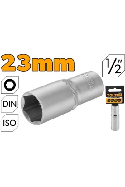TOLSEN Deep Socket Drive 1/2 IN. Hex Cr-V CP Polish 23mm