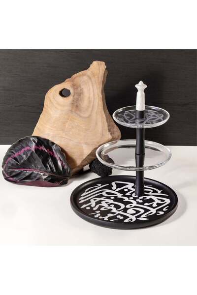 Otantik Home 3-tier porcelain stand from Sidra - black wood + silver edge