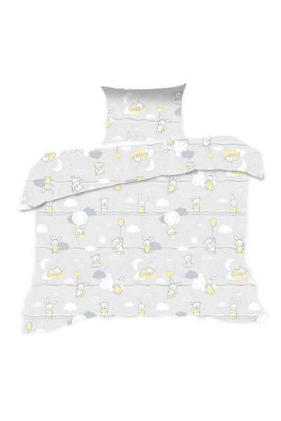 Karo Set lenjerie pat copii, bumbac, gri galben, 100x135 cm, fata perna 40x60...