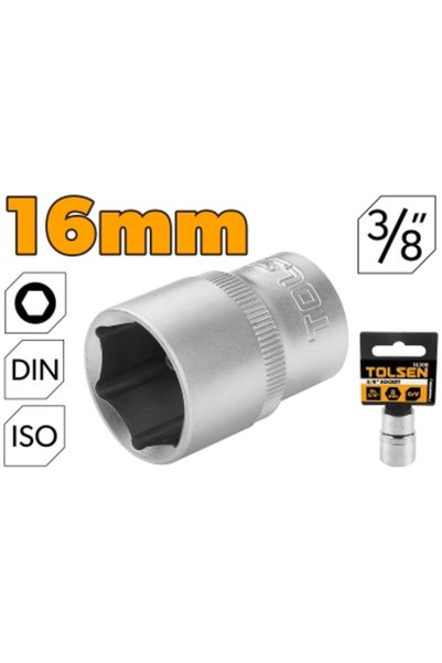 TOLSEN Socket Drive 3/8 IN. Hex Cr-V CP Polish 16mm