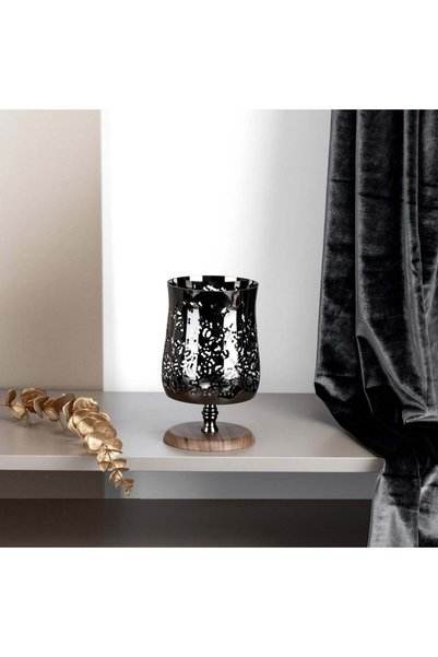 Otantik Large candle holder by Nourhan - Glossy black + wooden