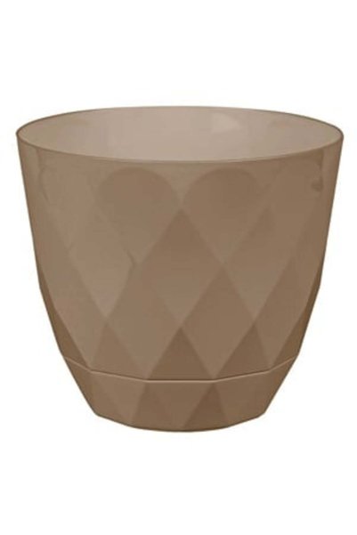 UNIC Ghiveci de flori din plastic maro-nud cu farfurie Ø11.5x10cm - 0.65L