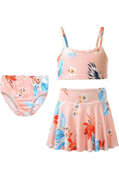 OtherMax Costum de baie pentru fete Tankini din 3 piese cu fustă Roz 140