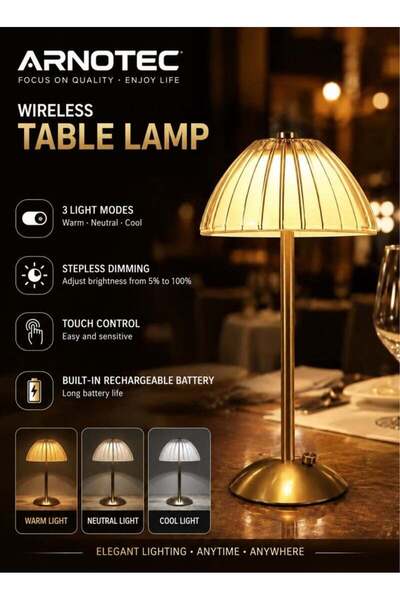 Generic ARNOTEC Portable LED Touch Table Lamp – USB Rechargeable, 3 Color Mod...