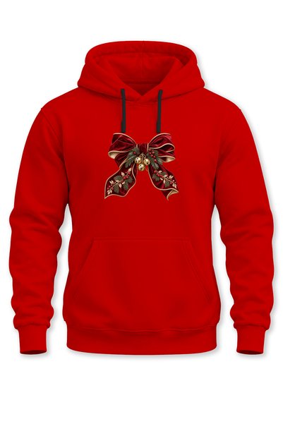 remonz Unisex Christmas Themed Vintage Bow and Bell Printed Hooded Sweatshirt...