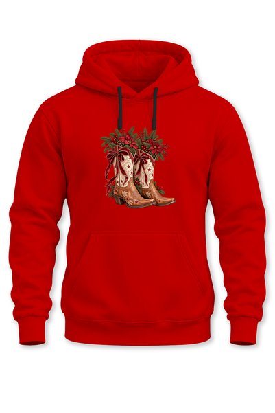 remonz Unisex Christmas Themed Cowboy Boots and Pine Tree Printed Hooded Swea...
