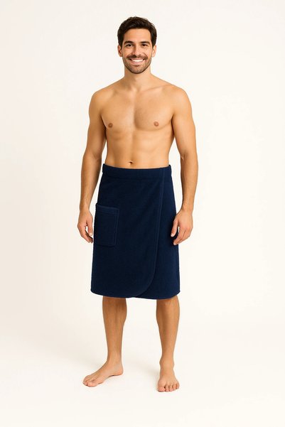 Karo Prosop pentru sauna barbati, albastru marin, marime L/XL, 65 x 160 cm, b...