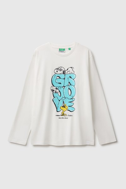 United Colors of Benetton Boy's white oversized long sleeve t-shirt with snoo...