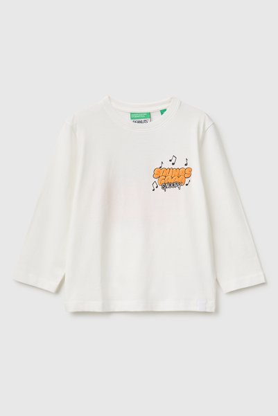 United Colors of Benetton Boy's white long sleeve t-shirt with snoopy print o...