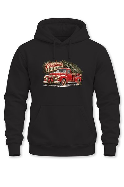 remonz Unisex Christmas Themed Vintage Truck and Pine Tree Printed Hooded Swe...