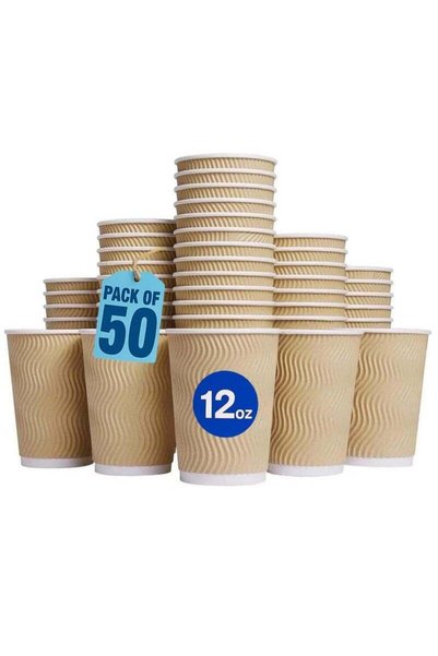 Generic MahMir® 12 Oz. Brown Disposable Ripple Insulated Coffee Cups - Eco-Fr...
