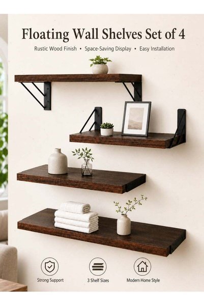 Generic Topyich 4PCS Wood Floating Wall Shelves, Wall Mounted Storage Shelves...