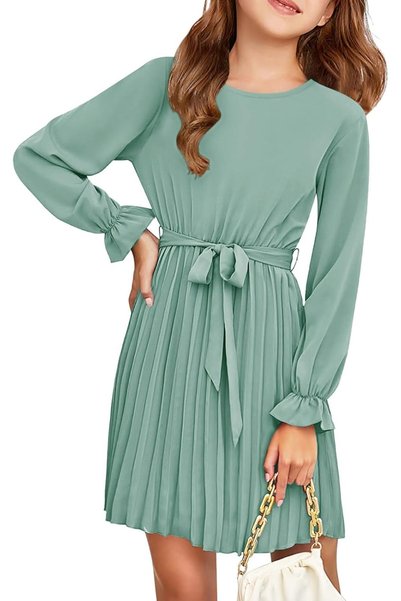 OtherMax Rochie Fetițe Evazată Midi Elegantă Verde 9-10 Ani