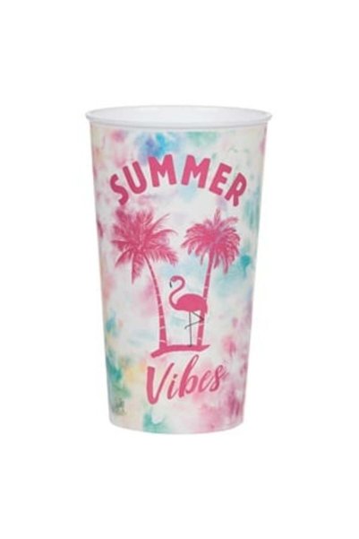 UNIC Tie Dye Plastic Cup with Flamingo Summer Vibes Print 650ml