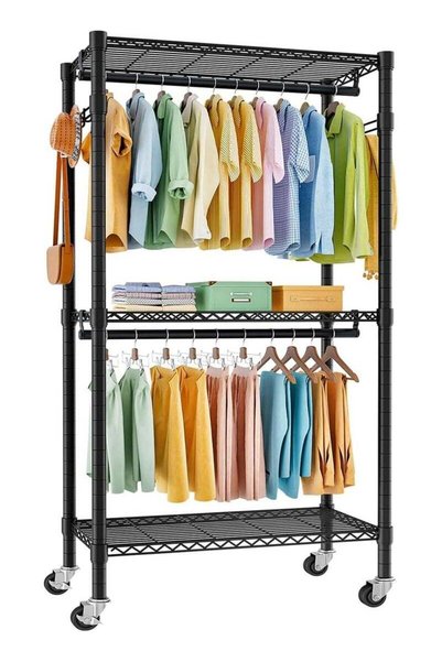 Generic Forthcan Heavy Duty Clothes Rack on Wheels, Metal Garment Rail with 3...