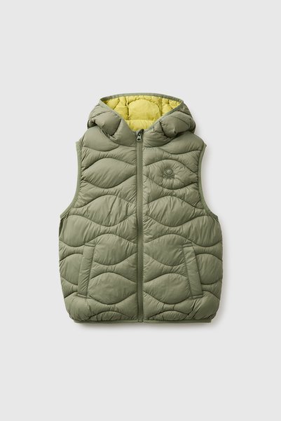 United Colors of Benetton Vestă cu glugă și buzunare pentru băieți, kaki, ump...