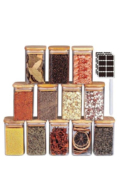 Generic MahMir Glass Jars Set 300ML, MahMir 12 pcs Set Glass Spice Jars with ...