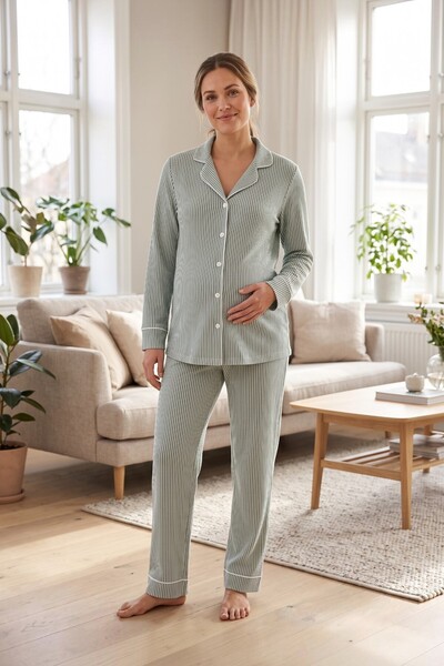 Miss Dünya Lissa Pure Comfort Pyjama-Set für Schwangere und Stillende mit Kno...