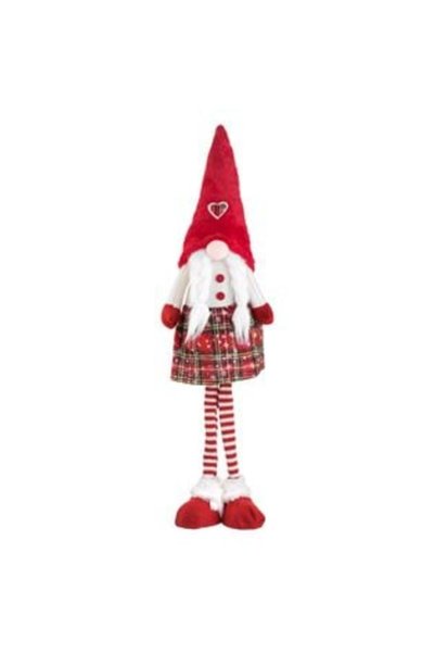 UNIC Decorative Christmas Gnome Figurine with Pigtails Red Dress & Hat 80cm