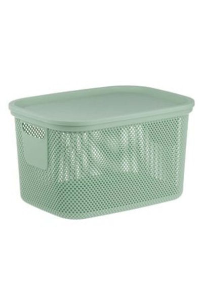 UNIC Perforated Plastic Storage Basket with Lid Mint Green 18L