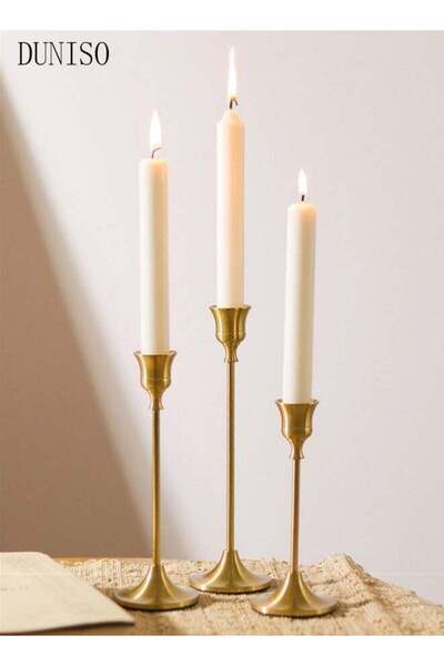 Generic DUNISO A set of three golden candle holders, used for decorating cone...
