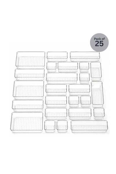 Generic Home Care 25 PCS Clear Plastic Drawer Organiser Set, 4 Size Versatile...