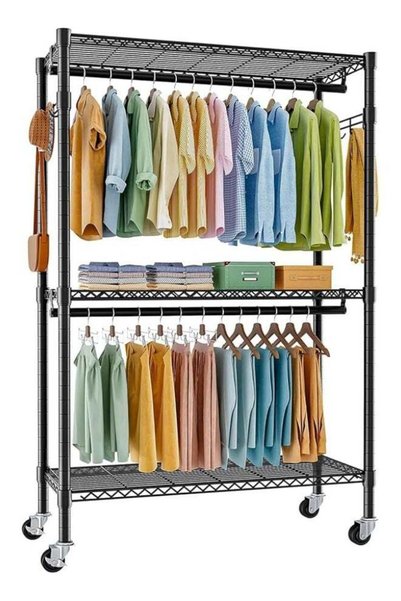 Generic Forthcan Heavy Duty Clothes Rack on Wheels, Metal Garment Rail with 3...