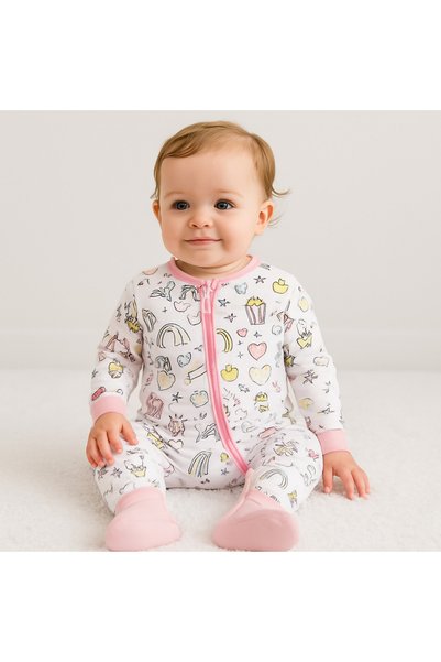 Nonie Pijamale lungi din bambus - model slimfit, Unicorn Roz, Roz, pentru fet...