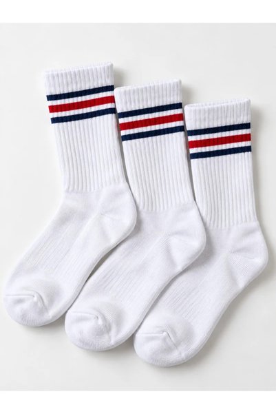FixFame Al Ibrah Kids Striped Crew Sports Socks 3 Pack - Soft Cotton Blend fo...