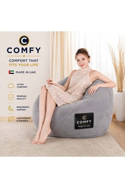 Generic COMFY GREY SOFT SEUDE VELVET BEAN BAG WITH VIRGIN BEANS FILLING