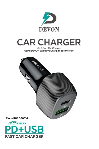 DEVON شاحن سيارة سريع بمنفذي PD وUSB شحن سريع 38 واط