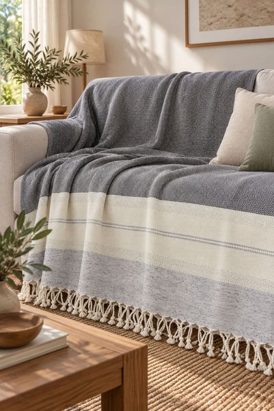 Layan Home Buldan Kara Pattern 100% Cotton Double Bedspread, Pique & Sofa Cov...