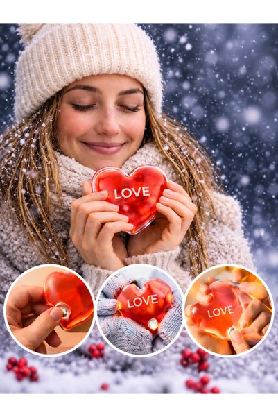 LOVE yazılı kalpli el sobası