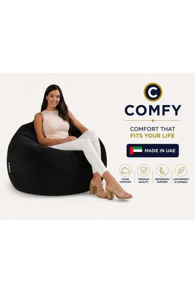 Generic Comfy Large Soft & Fluffy Classic Black Velvet Bean Bag With Bouncy V...