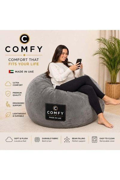 Generic COMFY CLASSIC VELVET BEAN BAG GREY LARGE
