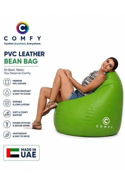 Generic Comfy Pvc Large Green Bean Bag With Bouncy Virgin Beans Filling