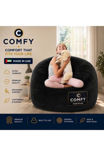 Generic COMFY CLASSIC VELVET BEAN BAG BLACK XL 2