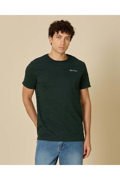 REDTAG Men Green Embroidered T-Shirt