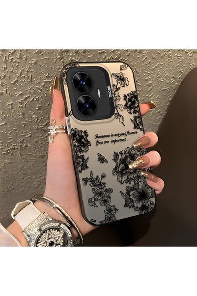 quırkshıeld Realme C55 Uyumlu Çiçek ve Kelebek Çizgi Desenli Kılıf, Koruyucu,...