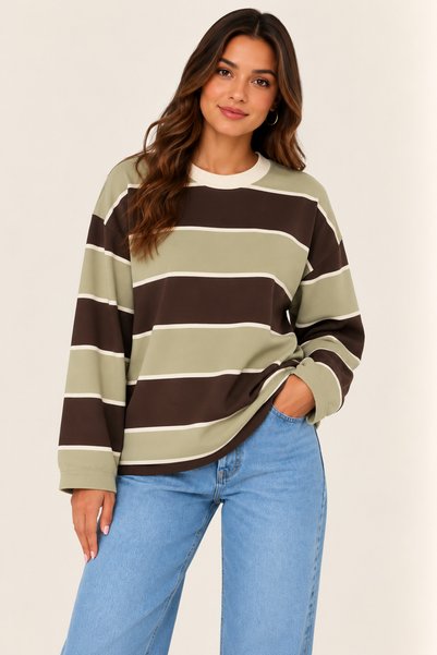 citycenterfashion Women's Oysho Fabric Striped Oversize Sweatshirt Cty-Çtn-29894