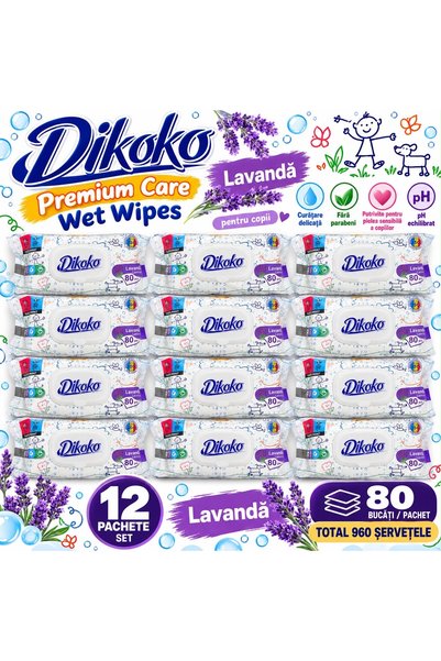 Dikoko Set of 12x 80 wet wipes with lavender