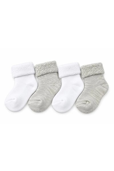 FixFame 4-Pack Baby Socks, White & Gray Terry Cuff, Seamless Toe, Cotton Blen...