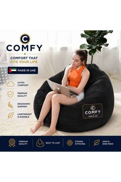 Generic Comfy Classic Velvet Black Large Plush Bean Bag